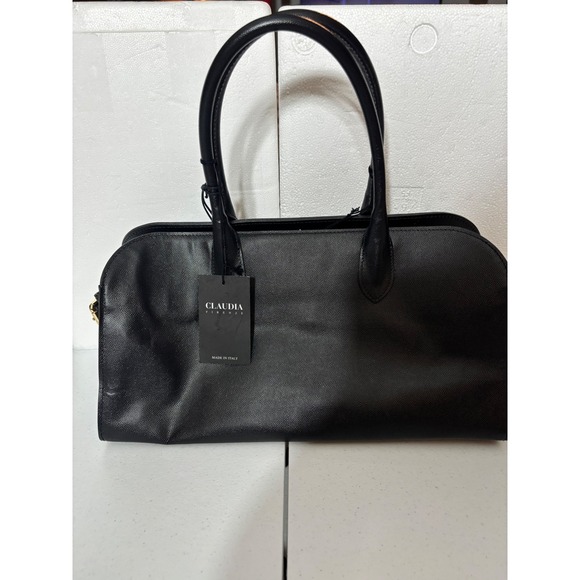 Claudia Firenze Black Pebbled Leather Satchel Top Handle Bag Made in Italy NEW - Picture 3 of 6
